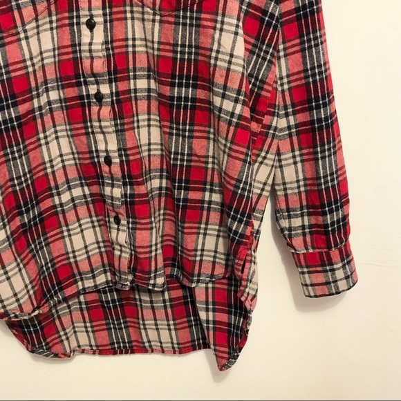 Madewell Red Oversized Ex Boyfriend Plaid Flannel Button Down Shirt Size XS - Picture 7 of 14